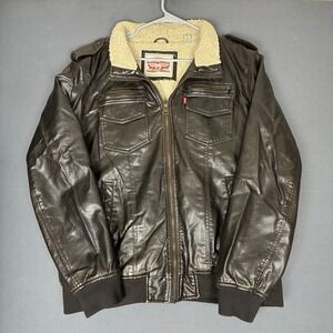 Levi's Men's Dark Brown Sherpa Lined Faux Leather Jacket Size XL